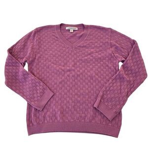 Bette & Court Womens Basket Weave Knit V Neck Pullover Mauve Cotton Sweater Medi